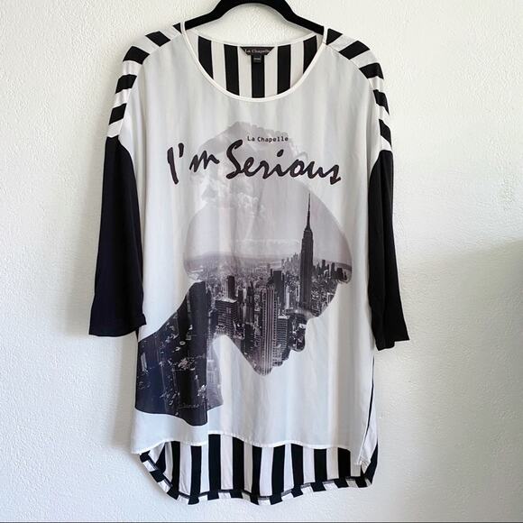La Chapelle Black White Stripe I'm Serious Top Size Large - Picture 1 of 8